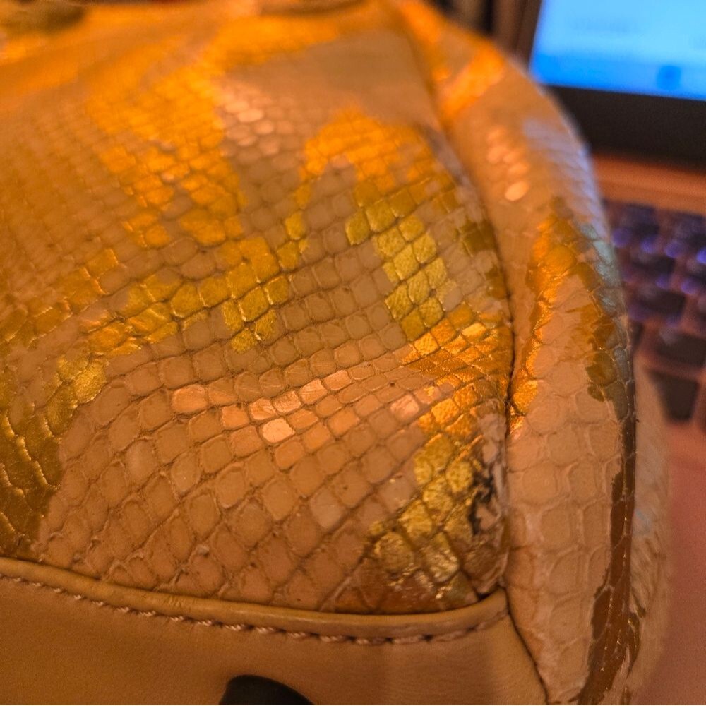 Vintage Donald J. Pliner Bag Animal Print Gold/Pink Metallic Snakeskin Bag - Picture 16 of 16